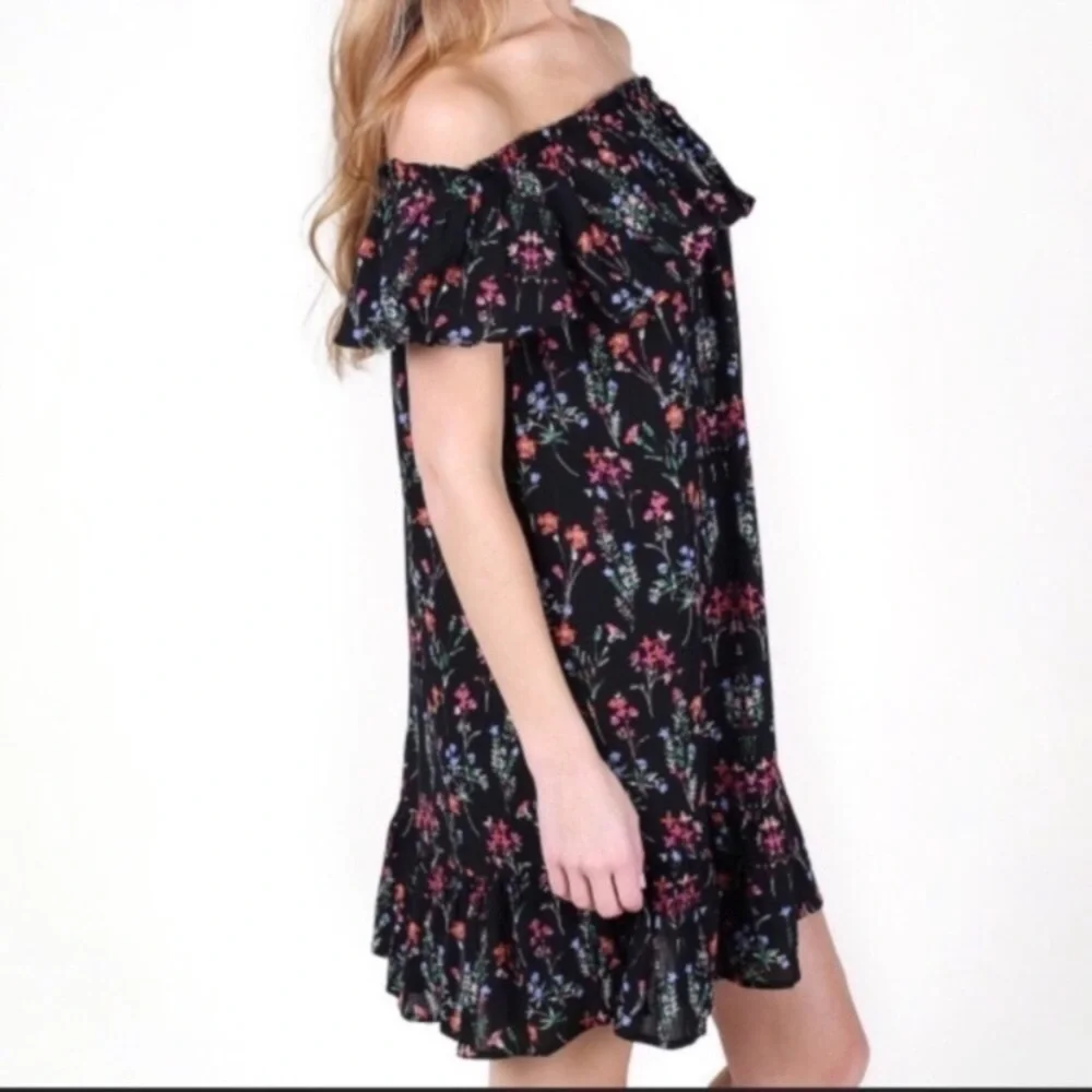 Altar’d State Black Floral Off Shoulder Dress EUC